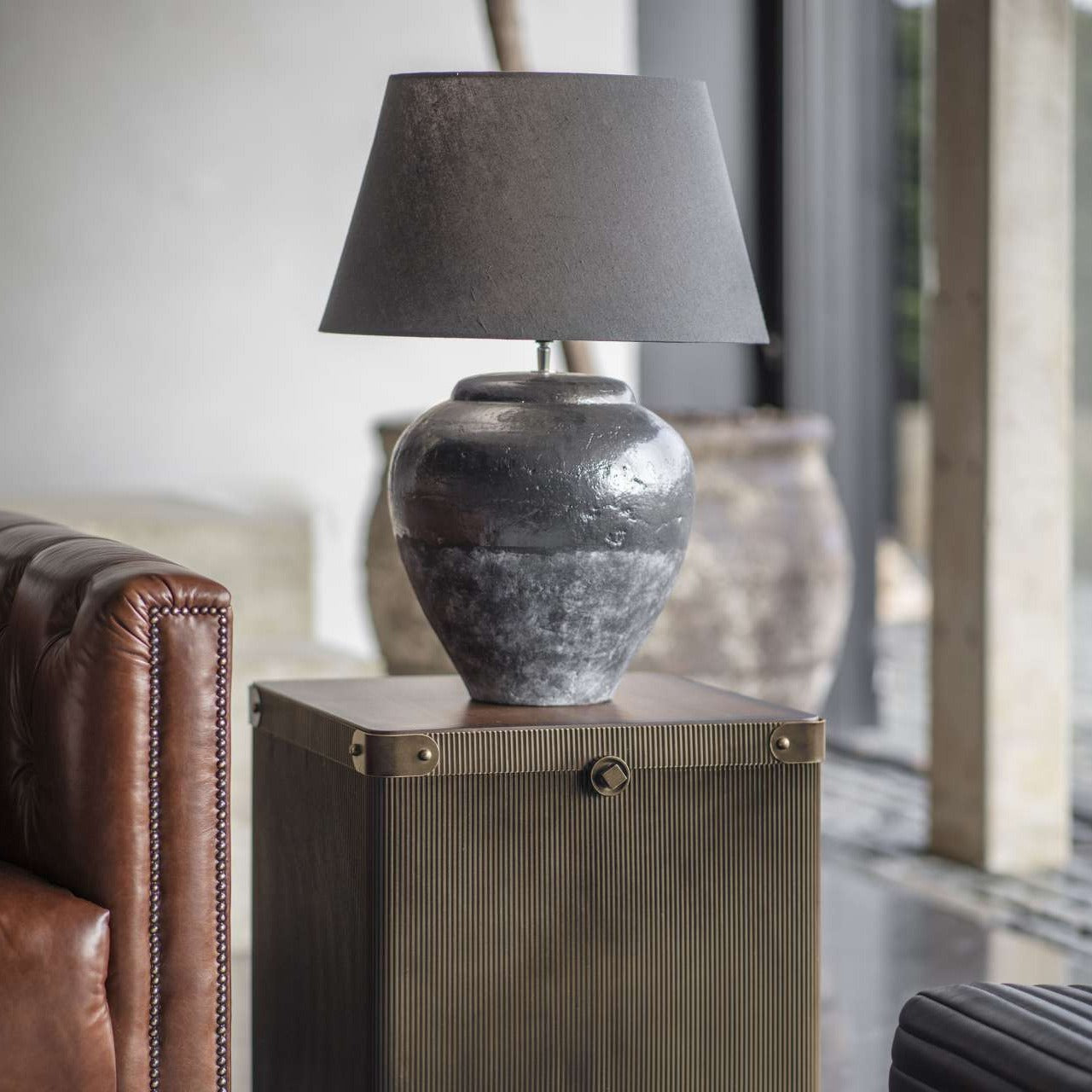 Skyline Black Terracotta Table Lamp with Shade Large